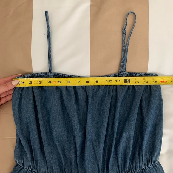 EXPRESS | Denim Square Neck Tiered Mini Dress - Picture 14 of 17